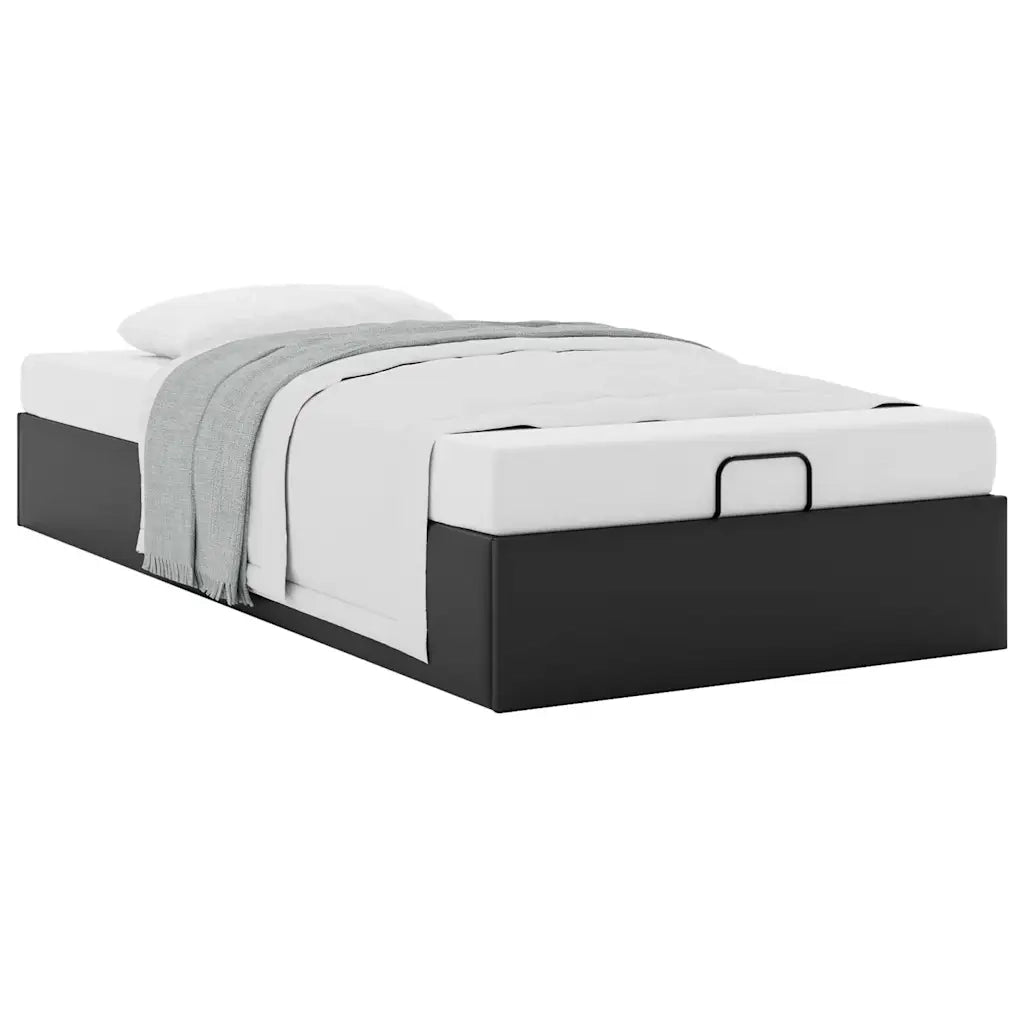 Struttura Letto Pouf senza Materasso-Giroletto con contenitore Nero 90x200 cm Similpelle