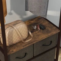 Appendiabiti da Terra con Asta, 3 Cassetti e Ripiani, in Legno MDF e Acciaio, 58.5x30x178 cm, Marrone