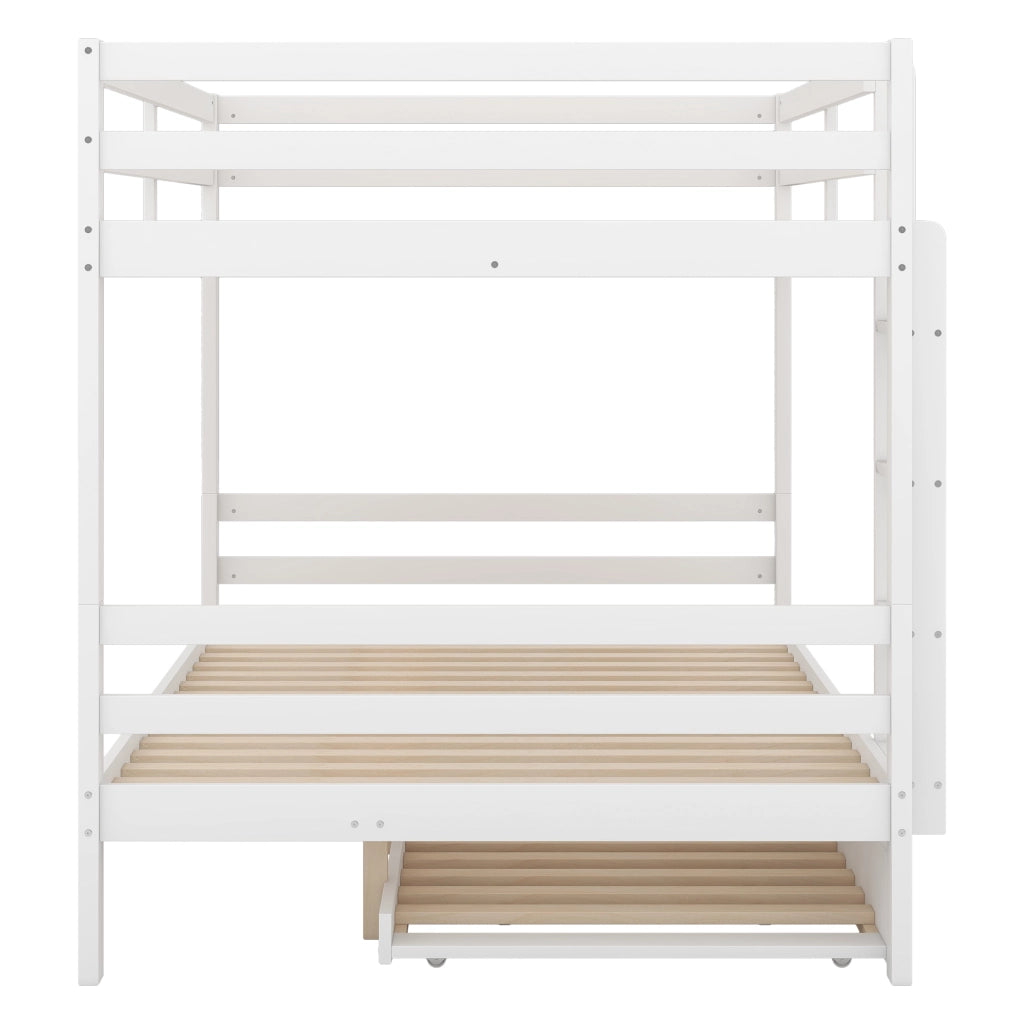 DESMIU Letto a castello 140 × 200 cm 3 posti con letto estraibile, senza materasso, in pino e MDF, bianco