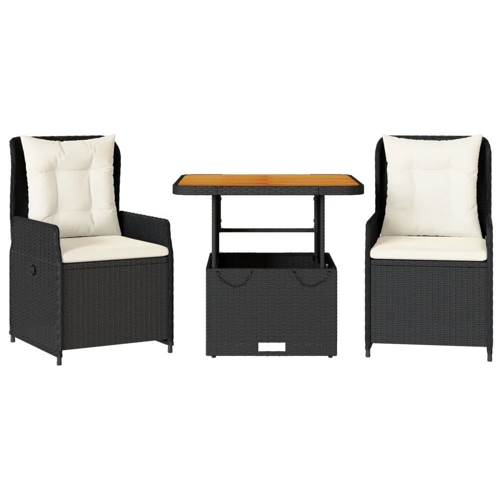 Set da BistrÃ² 3 pz con Cuscini Nero in Polyrattancod mxl 93353