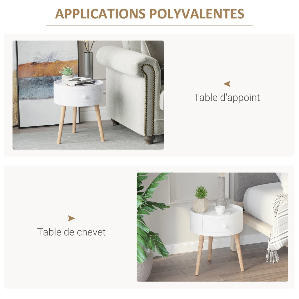 Tavolino da caff¨¨ rotondo con cassetto ¨C zephmum ¨C effetto quercia chiaro bianco