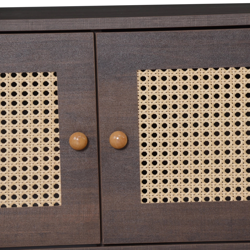 Mobile TV con 2 Ante in Rattan e 2 Cassetti; 8 Piedi; Stile Moderno; Soggiorno; in Pannello Truciolare; Marrone; 200??37??49;5 cm