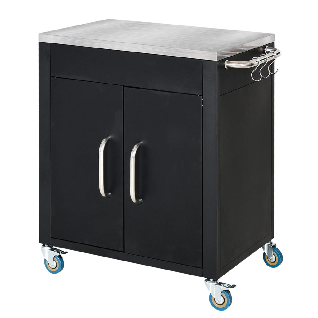 Carrello da cucina nero con piano in acciaio inox