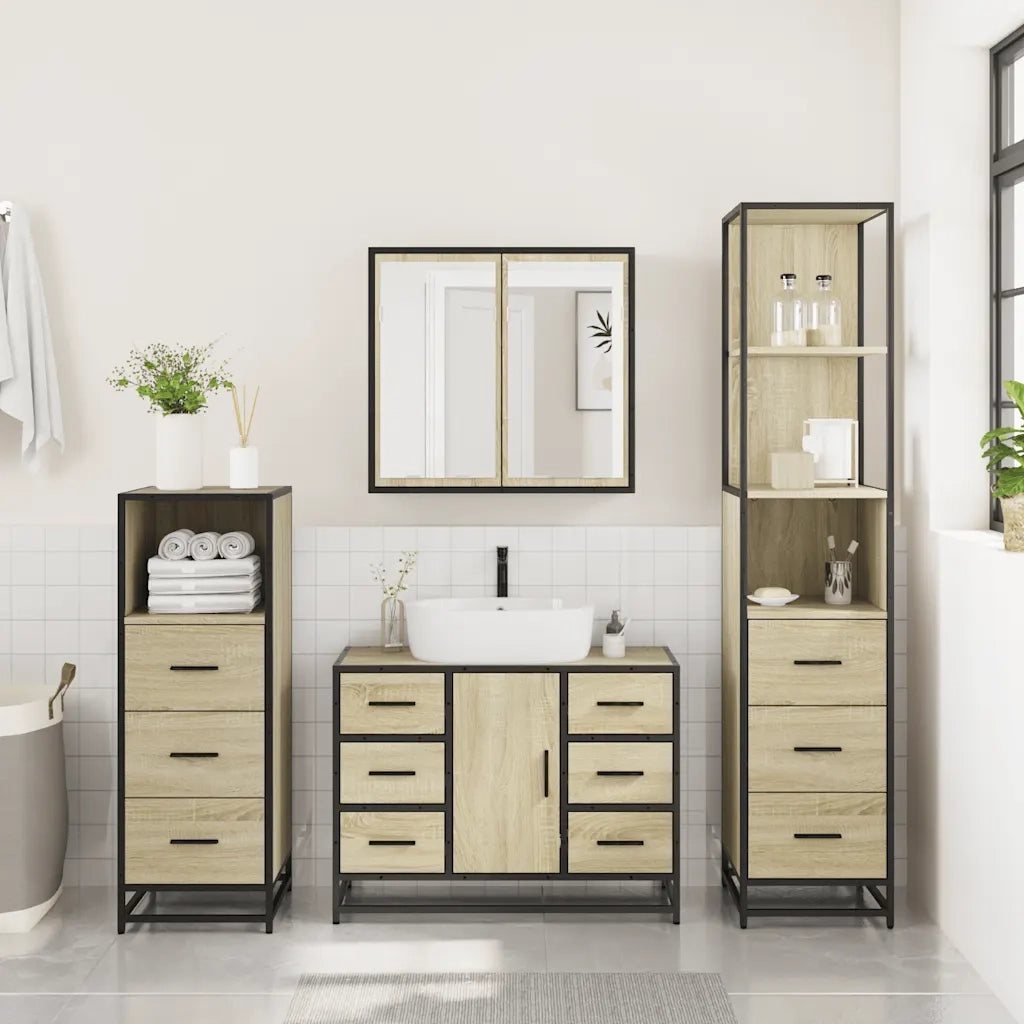 Set Mobili da Bagno 4 pz Rovere Sonoma in Legno Multistrato 3301261