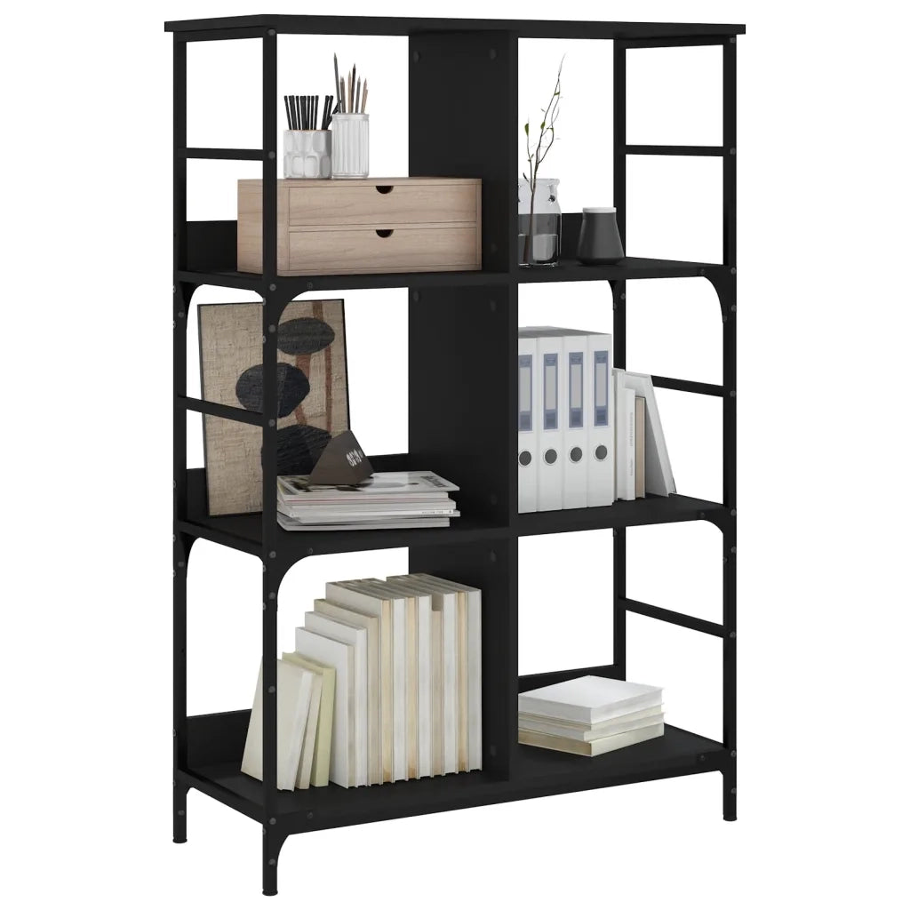 Libreria-Scaffale per Libri-Mobile di Stoccaggio Nera 78,5x33x117,5 cm in Legno Multistrato