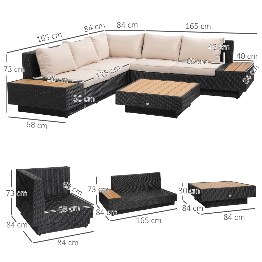 Set giardino polyrattan con tavolino e cuscini ¨C zephmum ¨C nero 4 pezzi