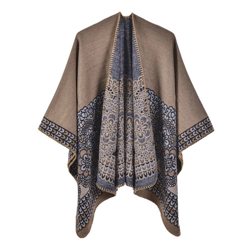 Nuovo modello di scialle caldo con orlo a spacco, mantella, cardigan in cashmere da donna, sciarpa