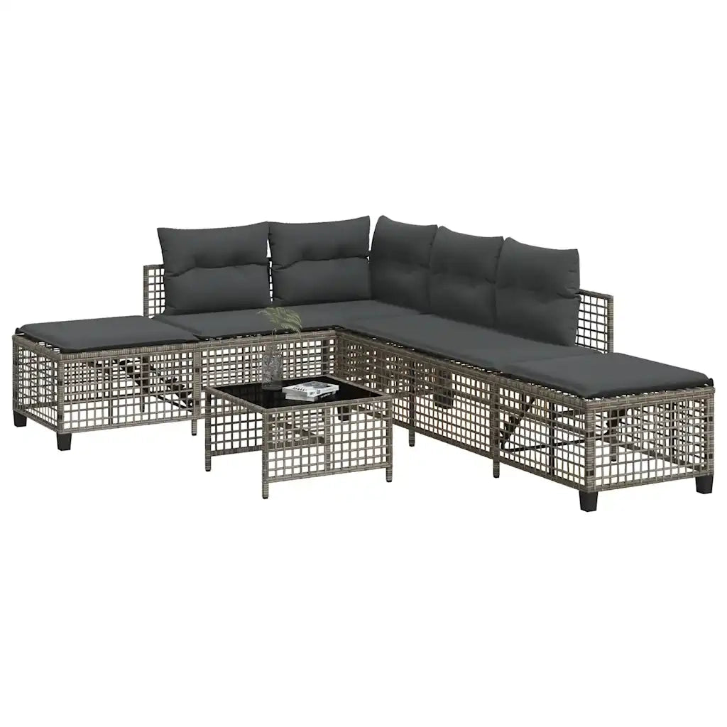 Divani da Giardino ad Angolo 3 pz | Set Salotto da Giardino Cuscini Grigio in Polyrattan