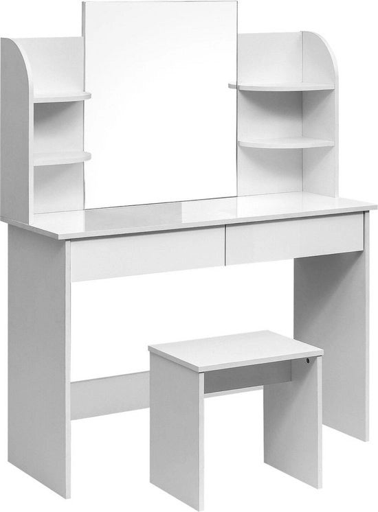 Tavolo di supporto in legno - con specchio e spazio di stoccaggio - disposizione ampia - elegante MDF bianco - 108x40x76 cm