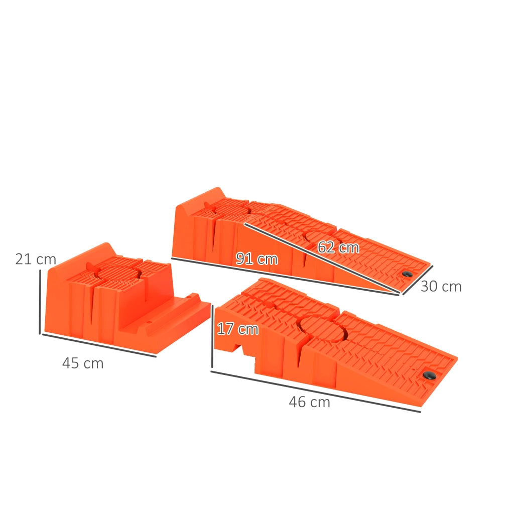 Set 2 Rampe per Auto in Plastica con Carico Massimo 5 Tonnellate, 91x30x21 cm, Arancione