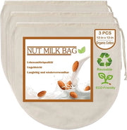 Set di 3 sacchetti a rete per filtro, dimensioni 30x30 cm, sacchetti in cotone riciclabili per filtrare caffè, latte, yogurt, succo, vino, zuppe, erbe, avena, latte di soia