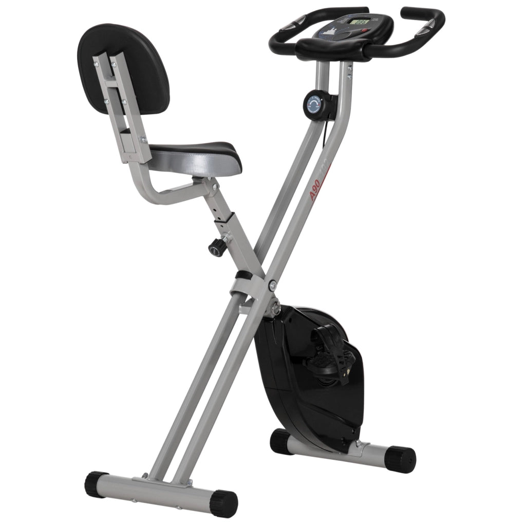 EasyComfort Cyclette Pieghevole da Fitness in Acciaio, Cyclette Magnetica Pieghevole da Casa con Altezza Regolabile, Resistenza Magnetica a 8 Livelli, Schermo LCD, 43x97x109cm, Grigio