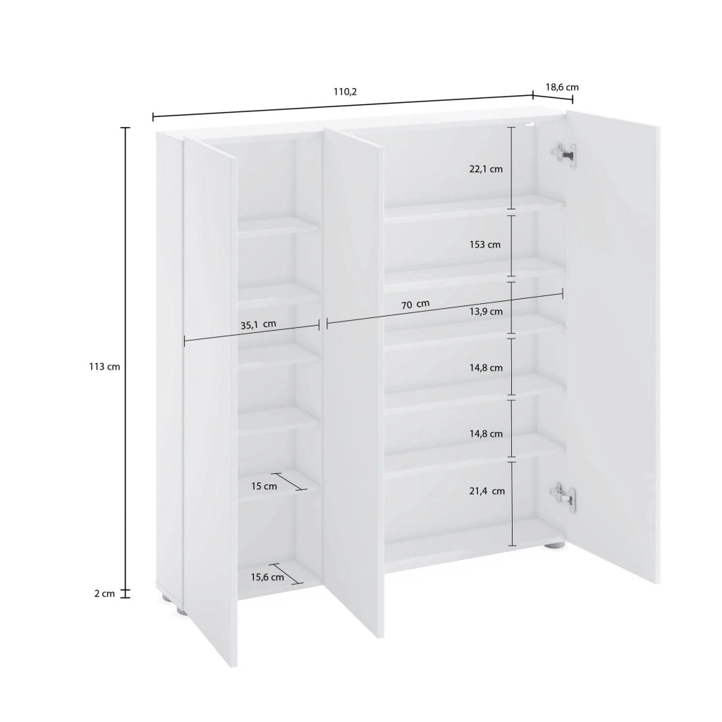 Armadio multiuso grande Onice, Mobile multifunzionale, Mobiletto scarpiera, Guardaroba porta scarpe, Made in Italy, 110x19h115 cm, Bianco lucido