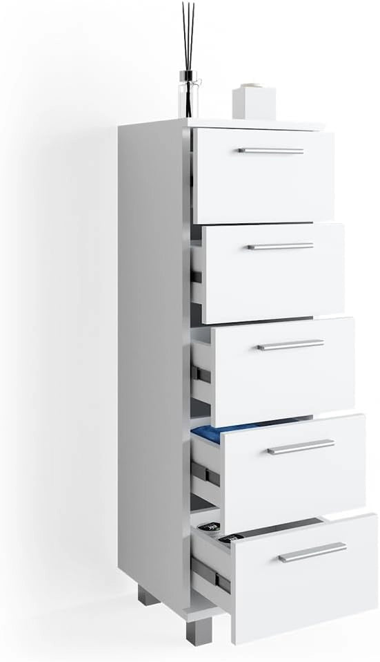 Cassettiera da bagno Ilias, Bianco, 30 x 95 cm, adatto per il montaggio a parete e combinabile con la serie Ilias