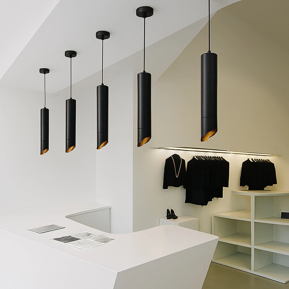 Trade Shop - Lampadario A Cilindro Asimmetrico Da Soffitto Nero Con Interno Oro Attacco Gu10 Ts187 -