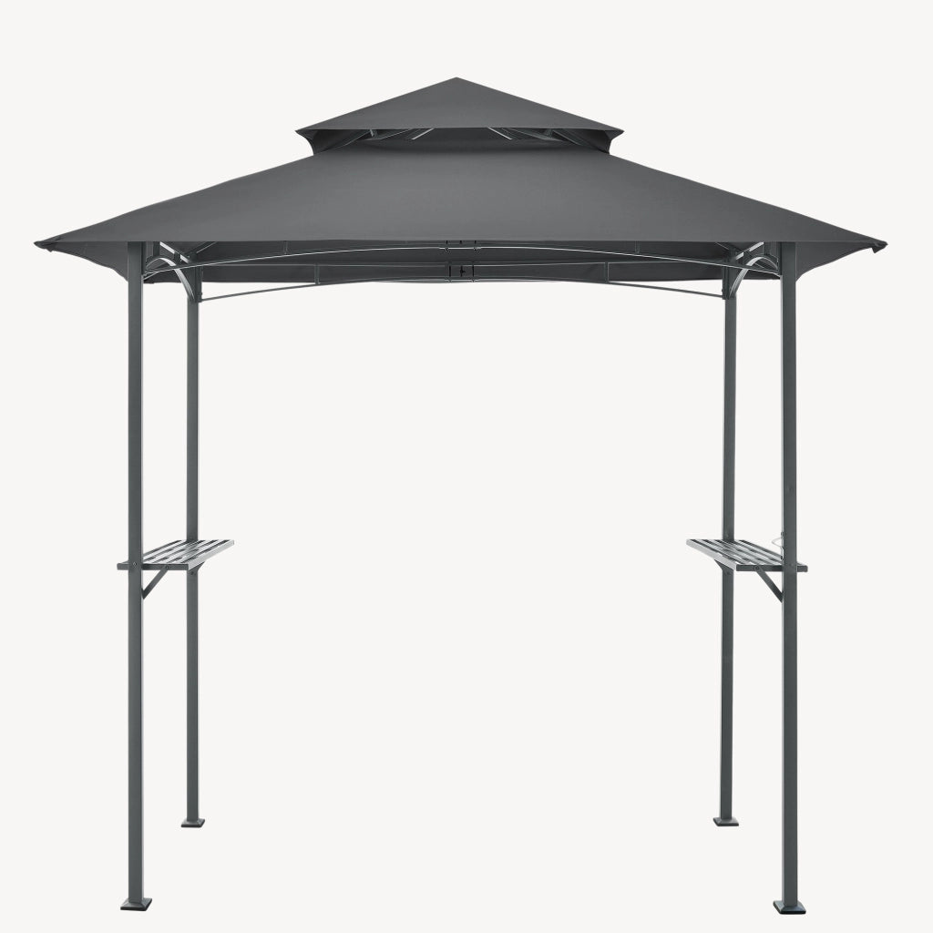 Gazebo per Barbecue Parga con Tetto Doppio e 2 Ripiani 250x241x151 cm - Grigio Scuro [en.casa]