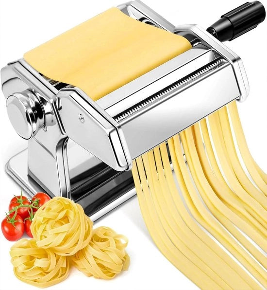 Pastamachine a mano in acciaio inossidabile 9 impostazioni per pasta fresca - inclusa spaghetti, lasagne, tagliolini e fettuccine - con manico e fondo antiscivolo - manuale (non disponibile)