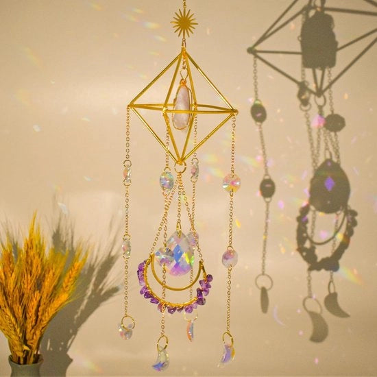 Decorazione per finestra con cristalli e catena, zaffiro, zonnetto con cristalli, ornamento per casa e decorazione interna con cristalli, regalo per amici e famiglia