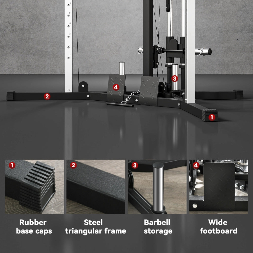Stazione Fitness per Allenamento Totale con Sbarra per Trazioni e Bilanciere, in Acciaio, 170x139x200 cm, Nero