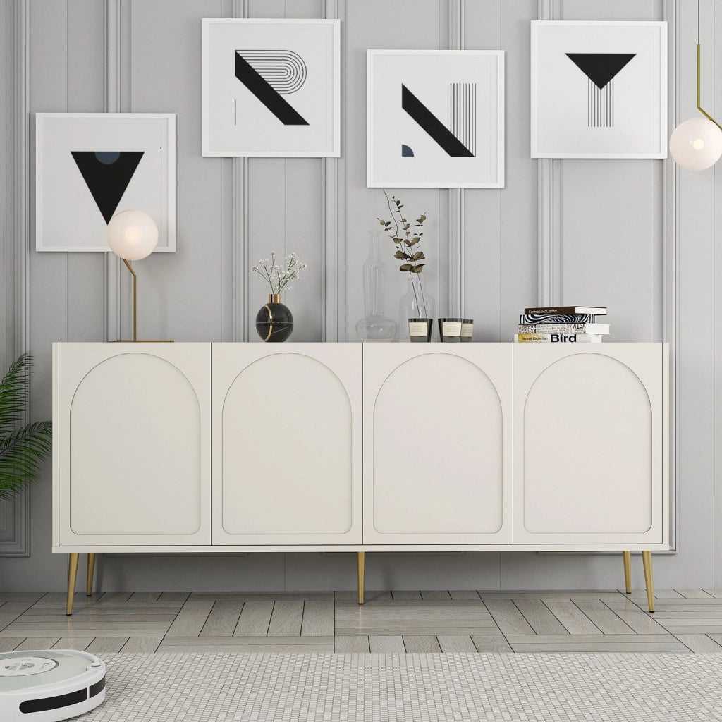 Credenza in legno "Lyon" - 180 x 35 x 80 cm - Crema, Oro
