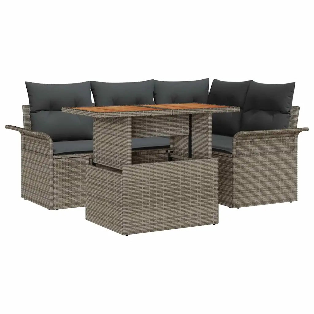 Set Divano da Giardino 5 pcs Grigio Poly Rattan 3358064