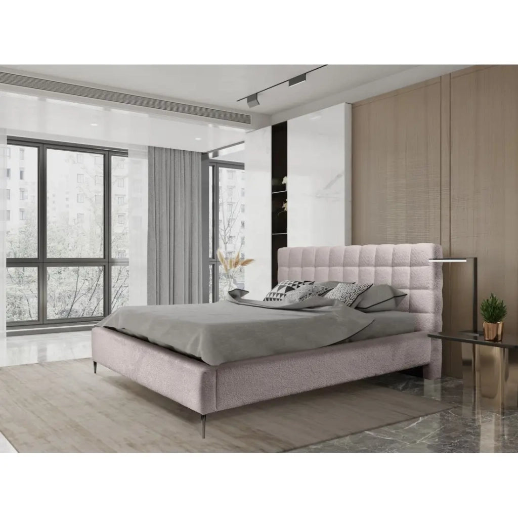 Letto MILLIO – Taupe – 180x200 cm – Tessuto chenille bouclé – Rete inclusa – Comfort da hotel 5 stelle
