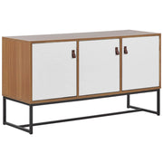 Credenza in Legno Chiaro con Gambe in Metallo Bianco Mobiletto Rettangolare Mobile TV 3 Scomparti Ante 62 x 112 cm Mobili Soggiorno