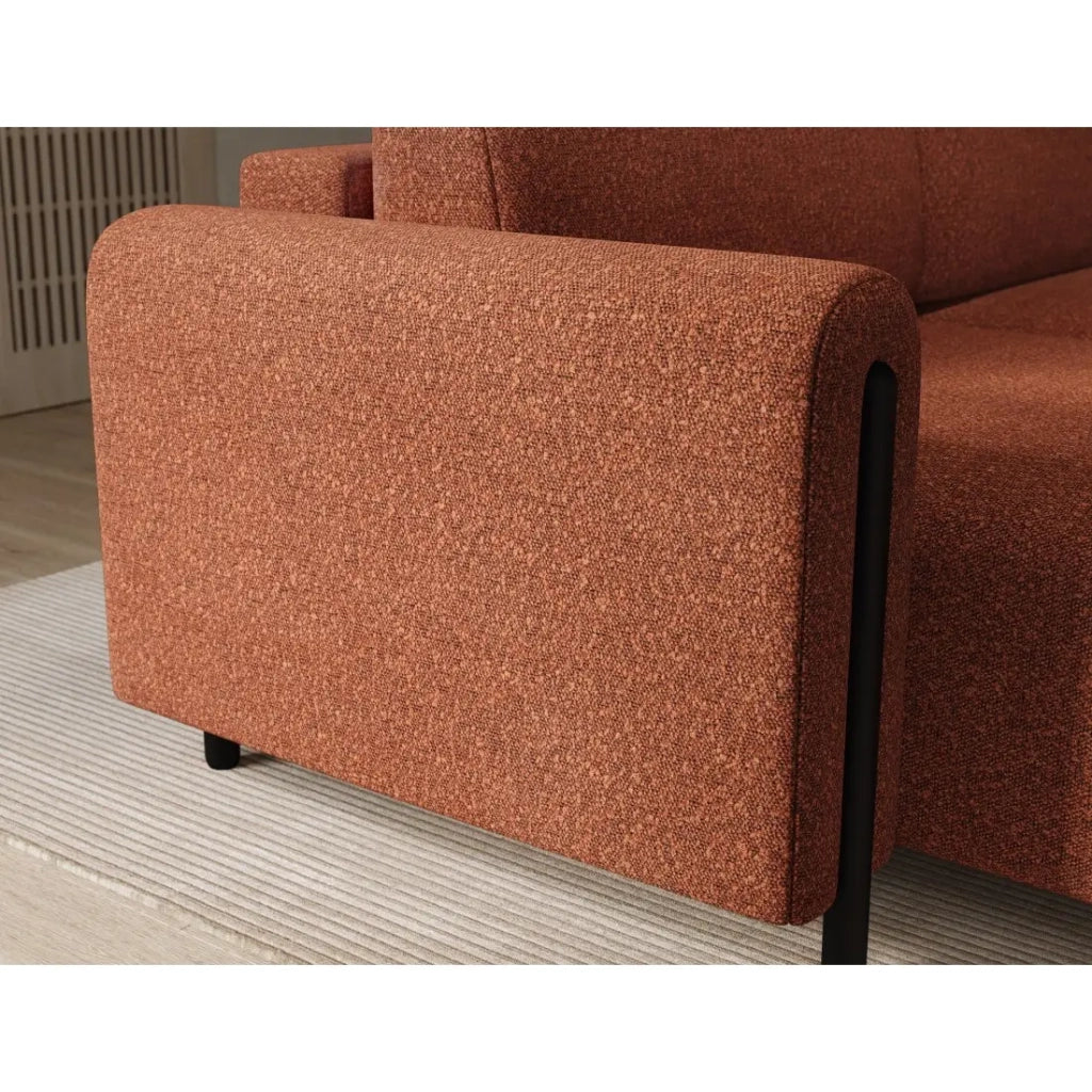 Divano angolare convertibile ARVESSA terracotta bouclette – Angolo sinistro con contenitore