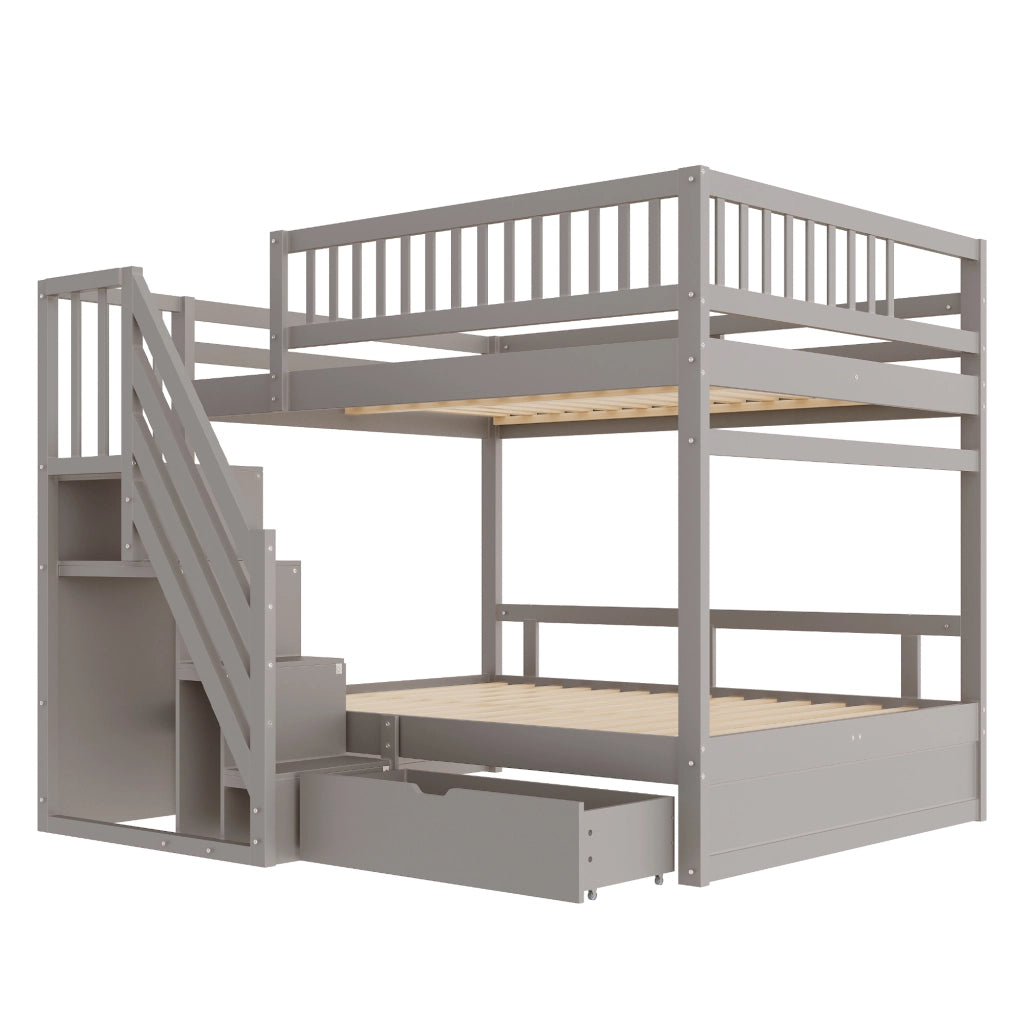 LETTO a castello 140x200 cm in legno grigio con scaletta e cassetti