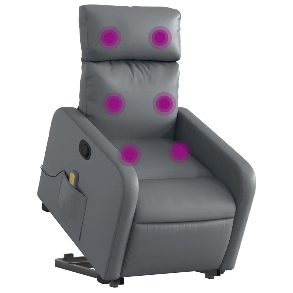 Poltrona | Sedia Relax Alzapersona Reclinabile Massaggio Grigio Similpelle