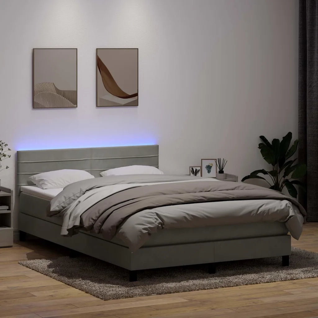 Letto a Molle con Materasso e LED Grigio Chiaro 160x220cm Velluto 3317031