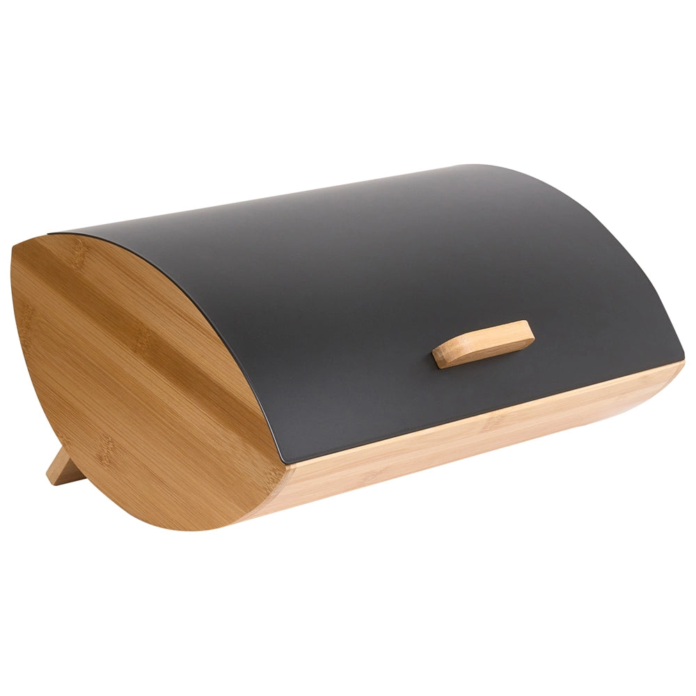Portapane in bambù nero 36 x 25 x 16 cm decorativo con coperchio in metallo Cucina scandinava moderna