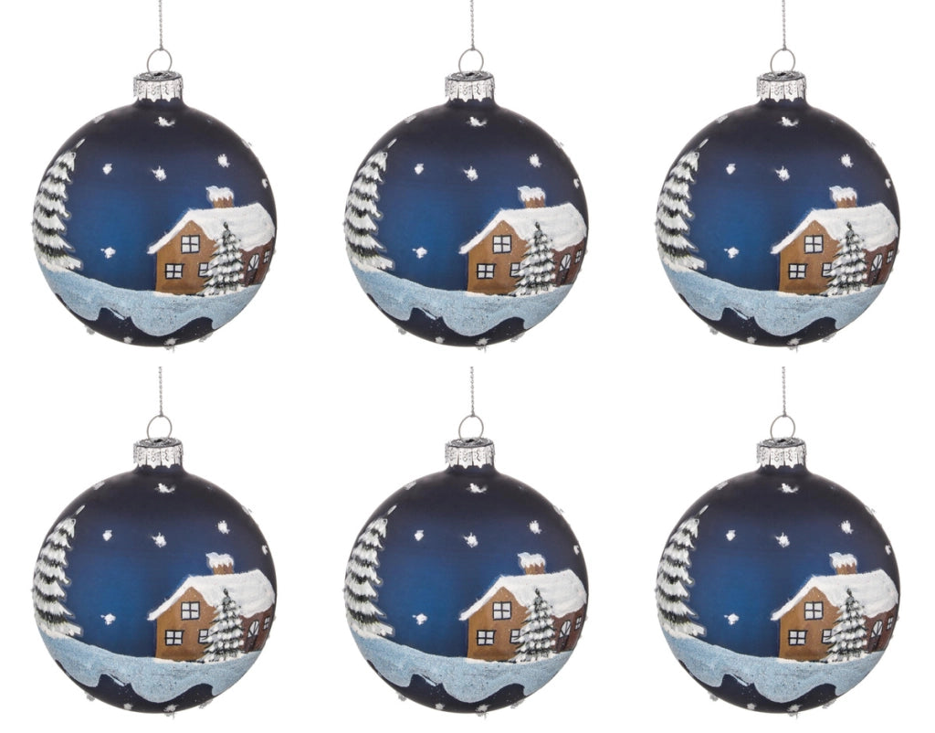Palle di Natale in Vetro Blu Decorazione Casa con Neve Palline Addobbi Albero Diametro: 80 mm