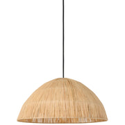 Lampada a sospensione con paralume in paglia naturale intrecciata a cupola, stile boho-japandi