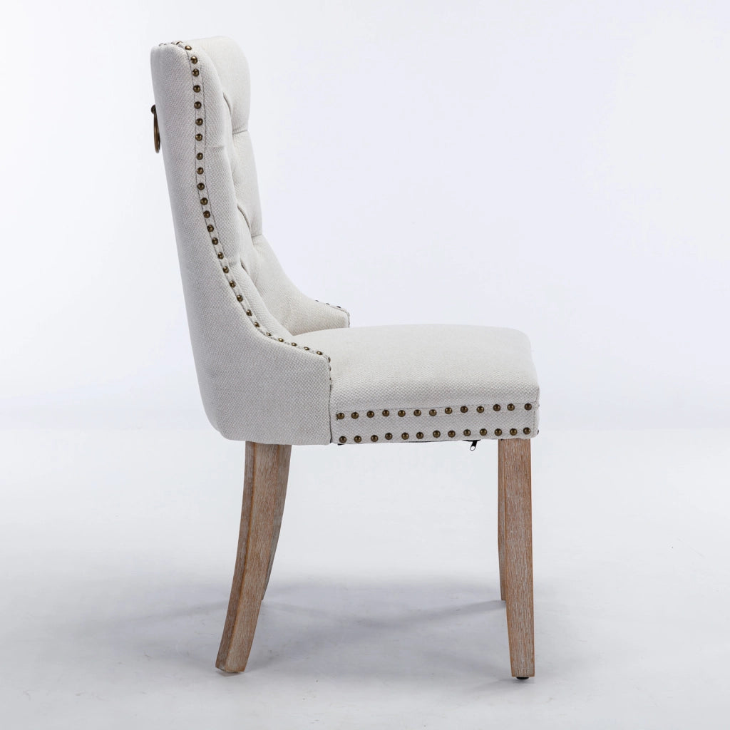 Sedie da Pranzo Imbottite in Lino con Gambe in Legno Massello ¨C MINIMAL ¨C Set 2 Pezzi, Beige