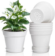 Set di vasi in plastica per erbe con sottostante 16 cm da 6 - Vasi per erbe con fori di drenaggio - Bianco