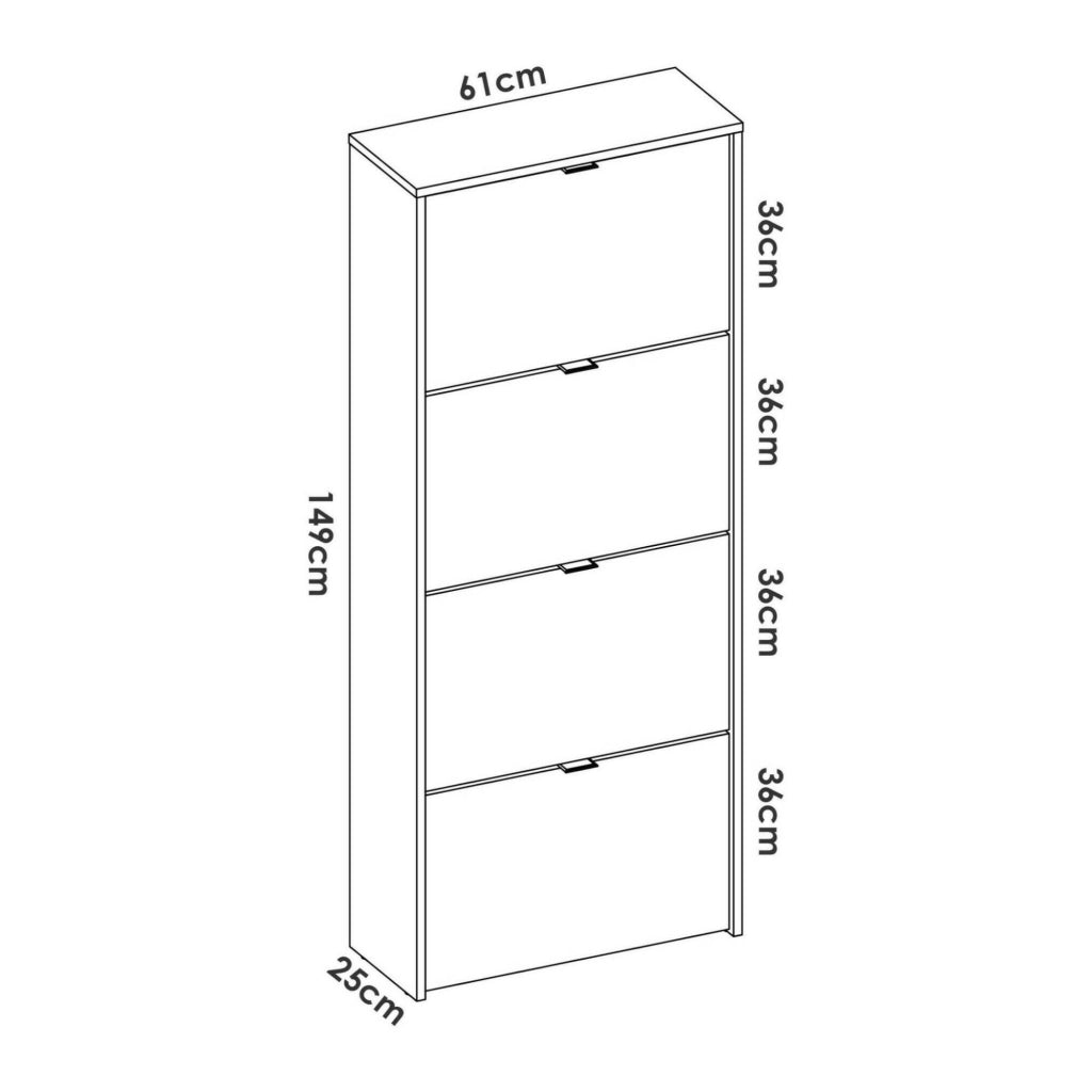 Scarpiera Arsa, Portascarpe salvaspazio da ingresso, Mobiletto porta scarpe a 4 ante a ribalta, 61x25h149 cm, Rovere