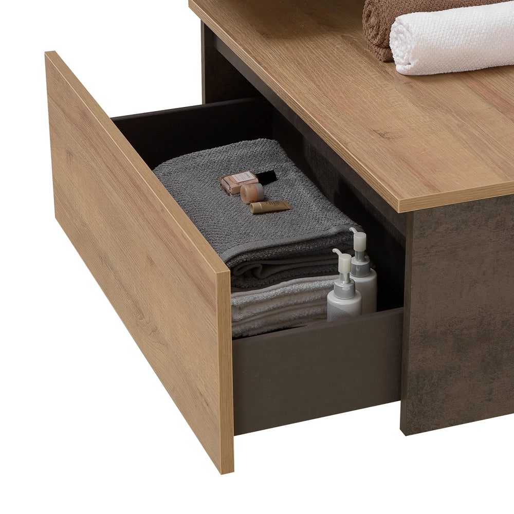 Mobile bagno sospeso 80 cm rovere africa con lavabo sospeso e specchio - Numa