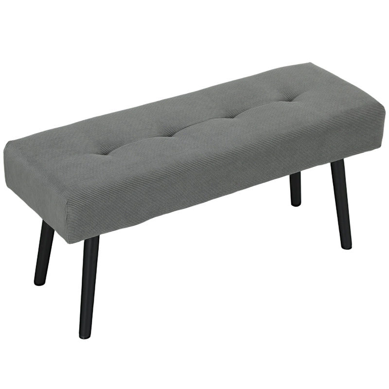 Panca imbottita in corduroy grigio 100 x 36 x 45 cm con gambe in acciaio, seduta moderna per ingresso e camera