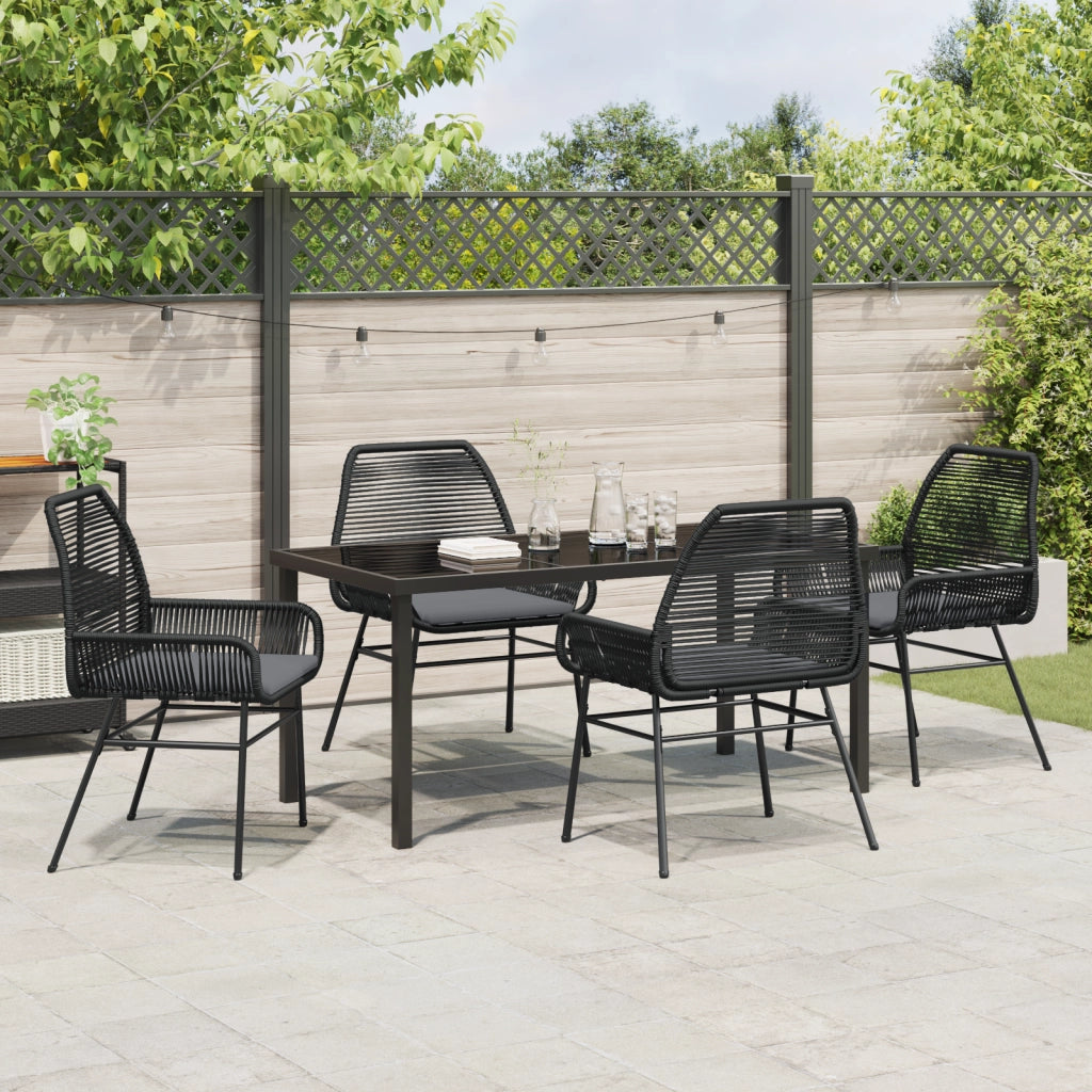 Set da Pranzo Giardino da 5 Pezzi con Cuscini Rattan Nero