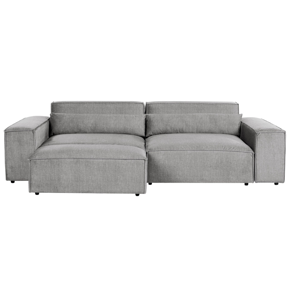 Divano modulare a 2 posti con ottomana Divano componibile in tessuto grigio con gambe nere Soggiorno moderno