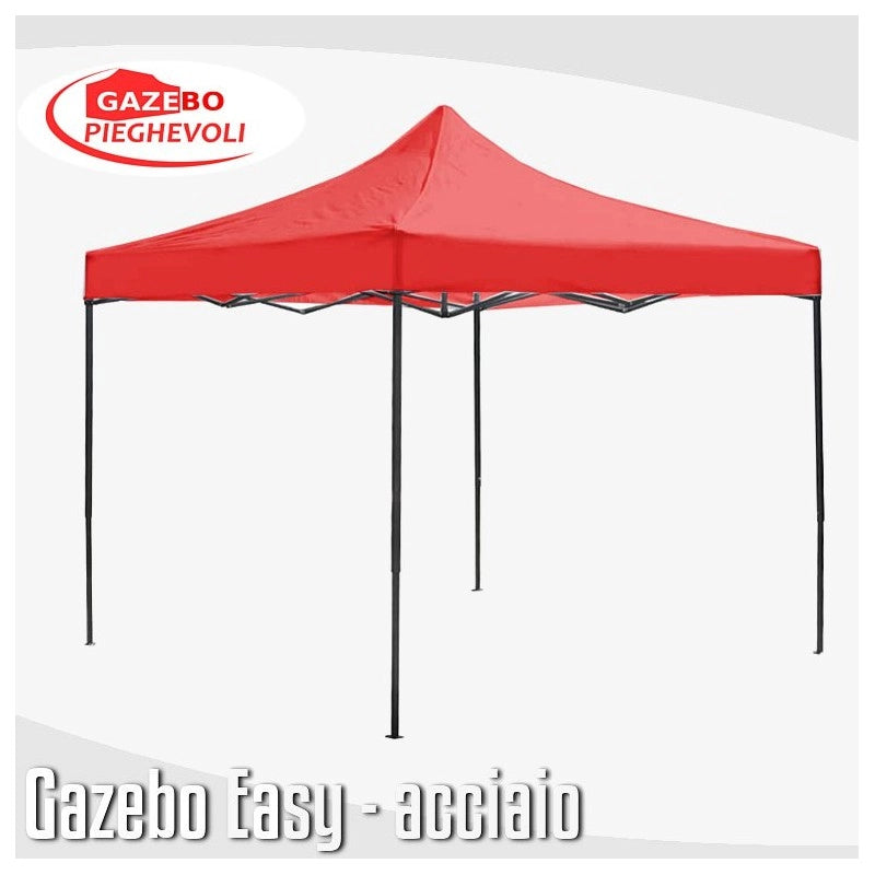 Gazebo 3x3 m rosso pieghevole portatile estendibile richiudibile estensibile acciaio SENZA laterali per fiere eventi stand chiosco tenda tendone mercato mercatino