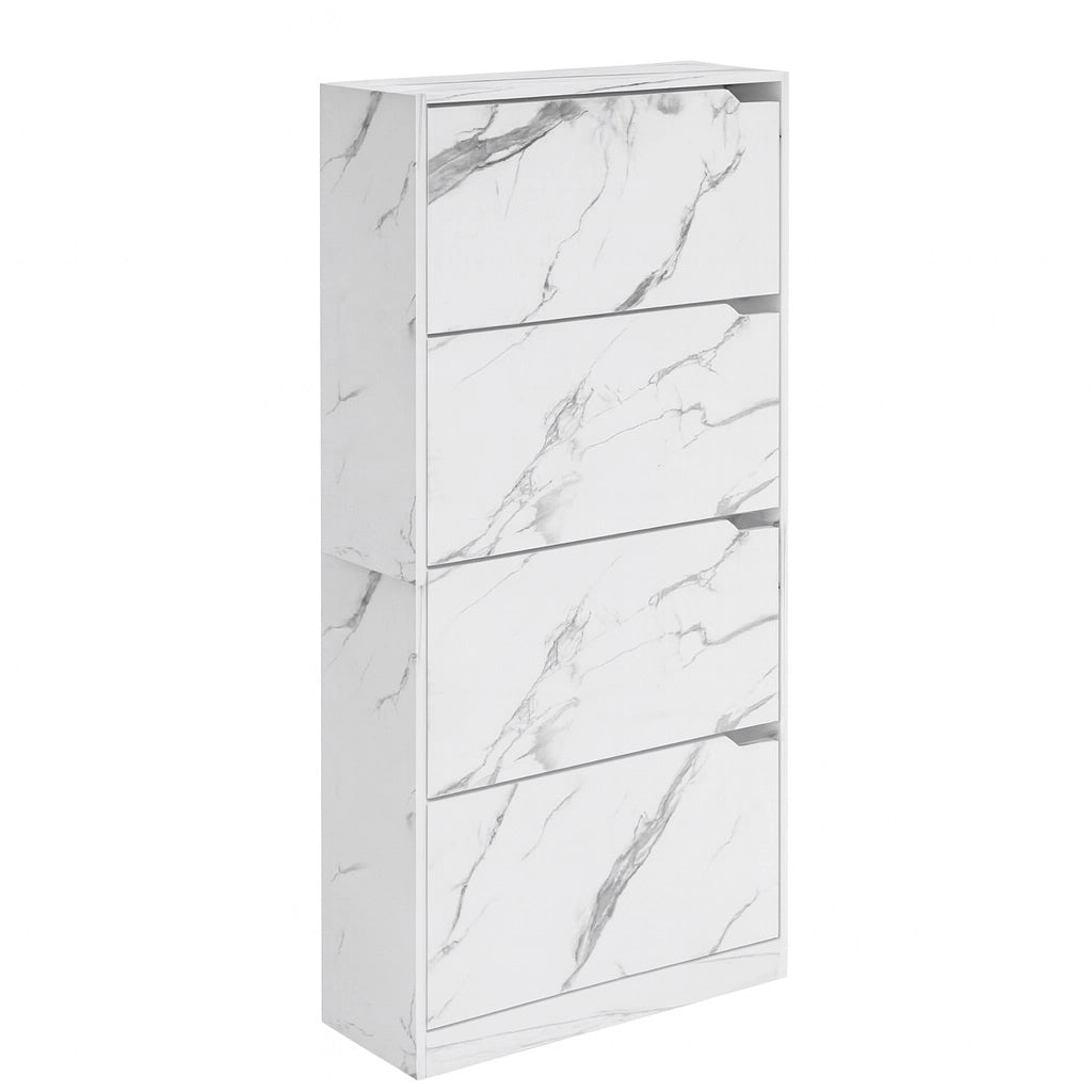 Scarpiera 4Ante Doppia Profondità Salvaspazio Bianco Marmo 63x24 H150cm Mdf