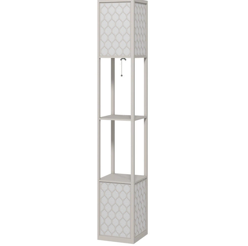 Lampada da Terra con 2 Ripiani, Interruttore a Catena, 26x26x156 cm, Grigio Chiaro