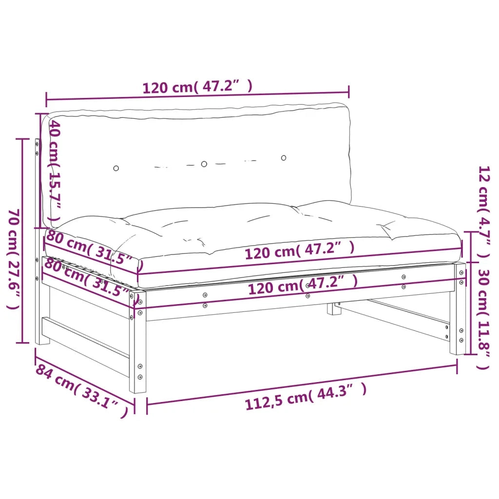 Divano Centrale 120x80 cm in Legno Massello di Pino Grigio 825732