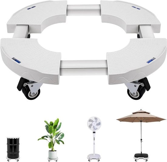 Supporto per Piante con Ruote Regolabile 38-50 cm Piattaforma Mobile per Giardino Casa Interno e Esterno Carico Massimo 200 kg Bianco