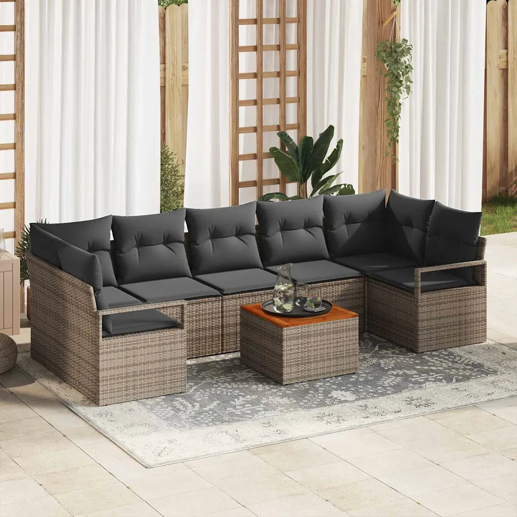 Set Divano da Giardino con cuscino 8 pcs Grigio polyrattan