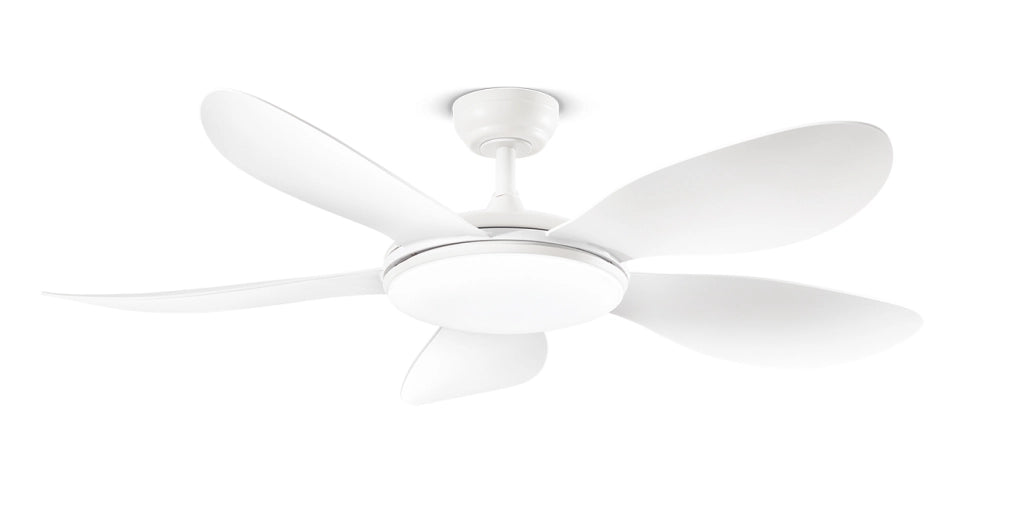 Ventilatore da soffitto in metallo bianco 130 cm, 36W LED, 6 velocità, Telecomando incluso, luce dimmerabile con temperatura regolabile - Perenz