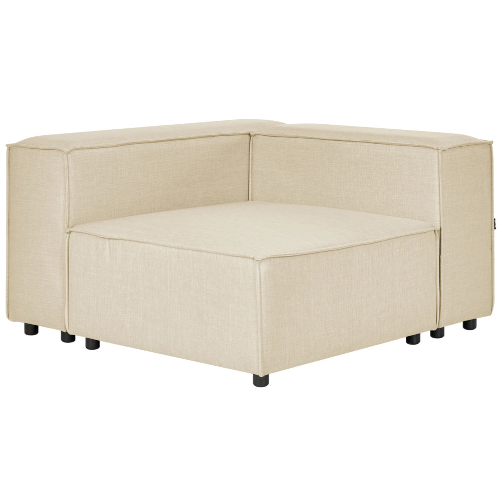 Divano ad angolo 2 posti in lino beige nero con poggiapiedi sinistro modulare stile moderno contemporaneo