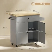 Isola da cucina su rotelle, con cassetto, ripiano regolabile portaspezie e barra porta asciugamani, Grigio
